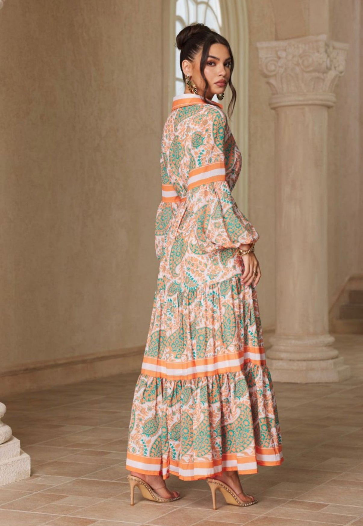 VESTIDO NARANJA ESTAMPADO