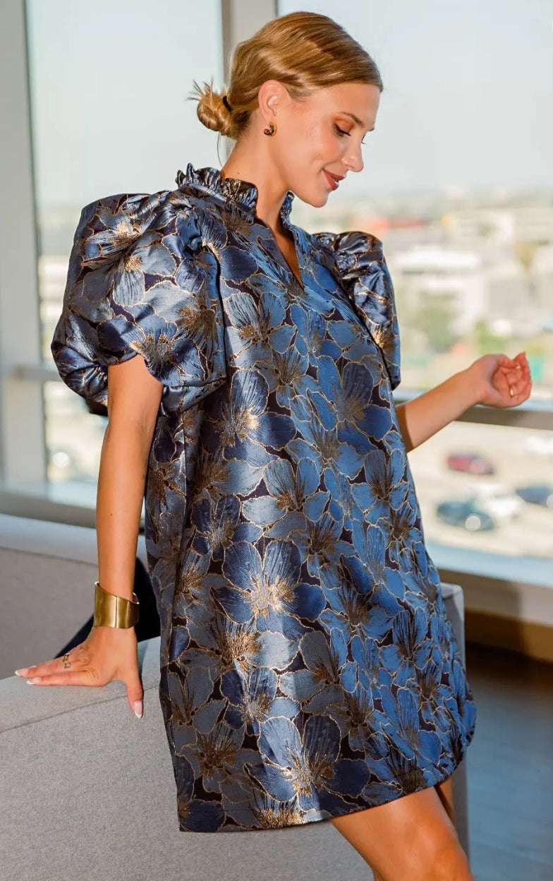 VESTIDO AZUL METÁLICO