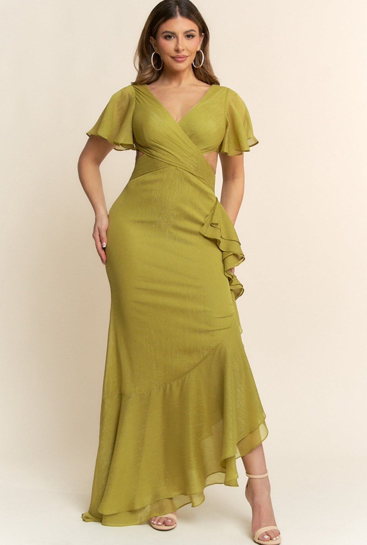 VESTIDO VERDE ASIMETRICO