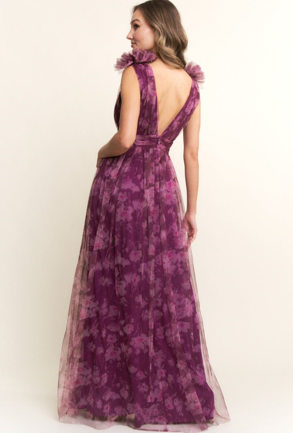 VESTIDO VINO ESTAMPADO TUL