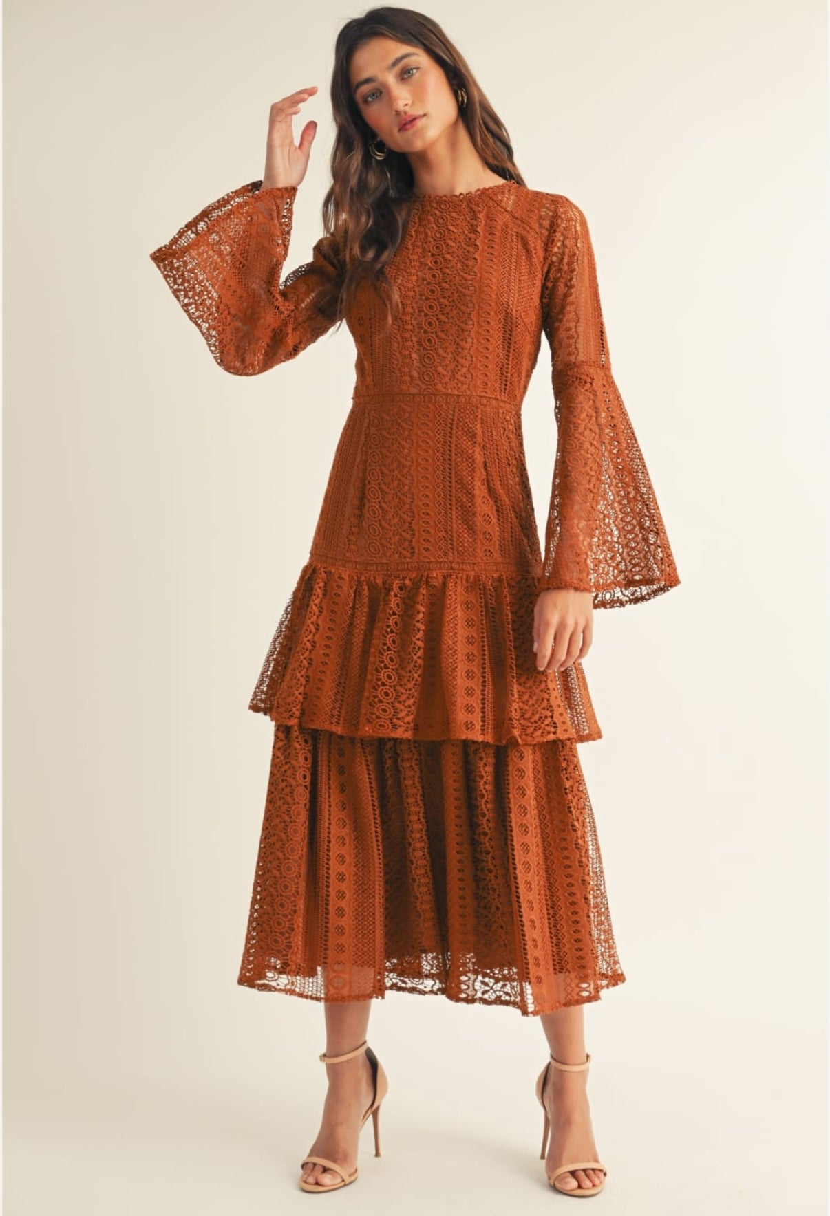 VESTIDO TERRACOTA BROCADO