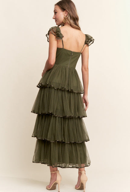 VESTIDO VERDE OLIVO TUL