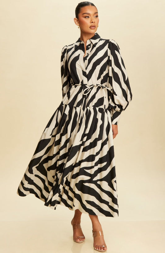 VESTIDO DE ZEBRA IVORY CON NEGRO