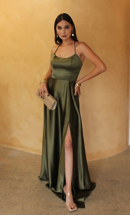 VESTIDO VERDE OLIVO CON TIRANTES