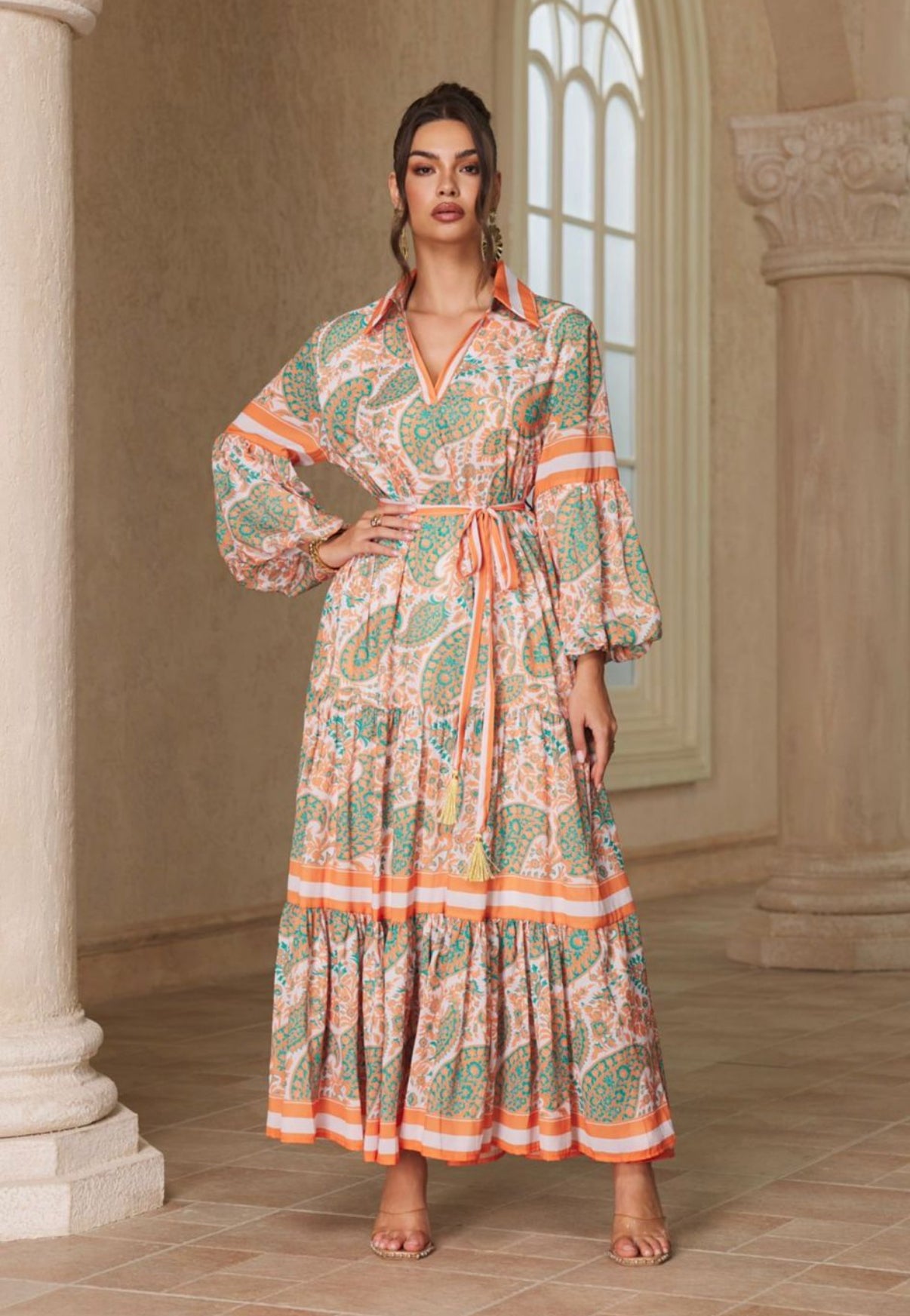 VESTIDO NARANJA ESTAMPADO