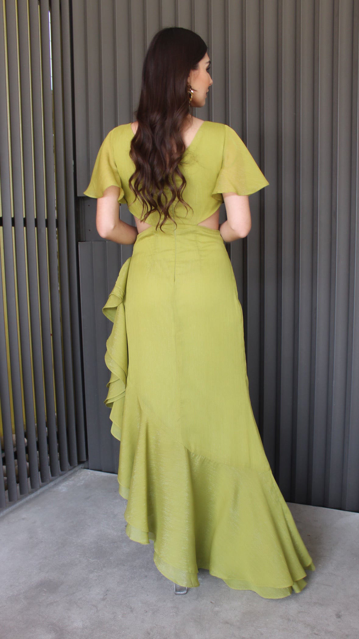 VESTIDO VERDE ASIMETRICO