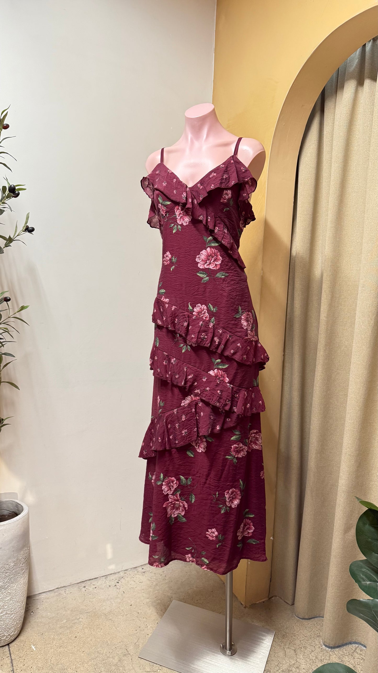 VESTIDO VINO ESTAMPADO