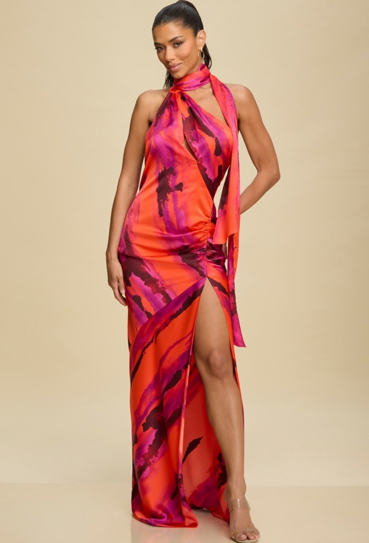 CARLA VESTIDO NARANJA ESAMPADO