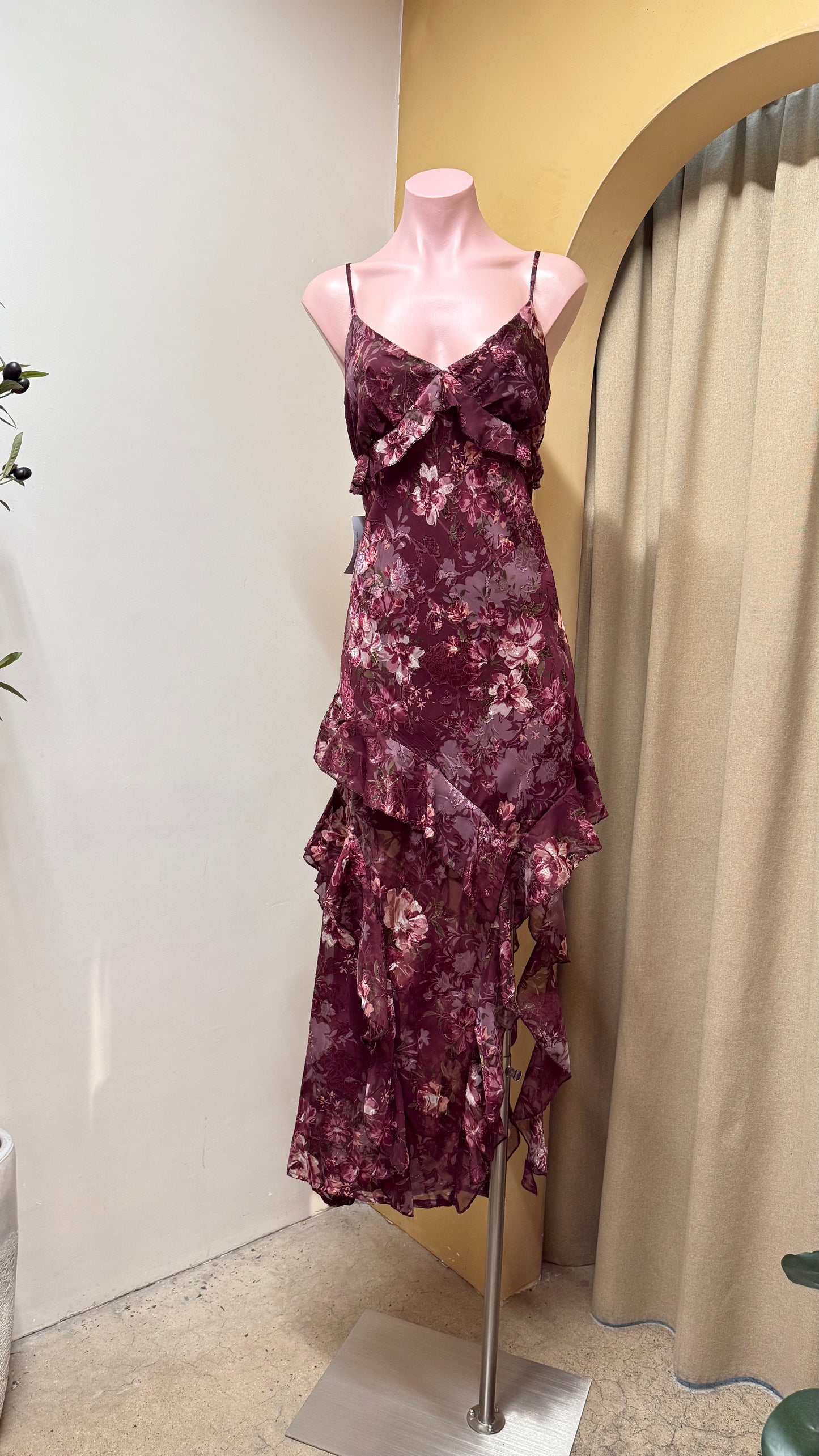 VESTIDO VINO ESTAMPADO