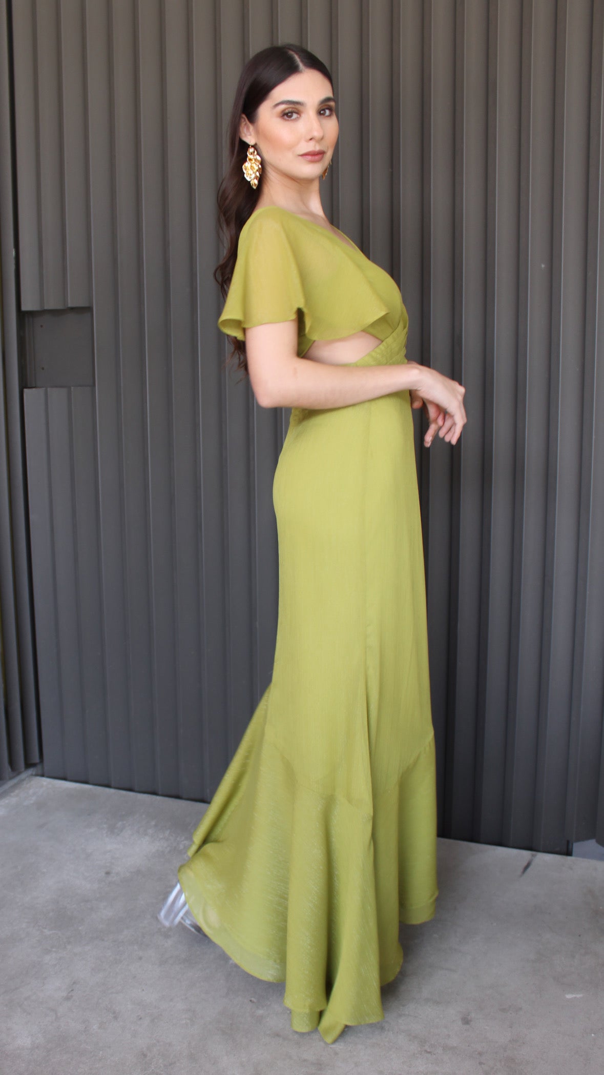 VESTIDO VERDE ASIMETRICO