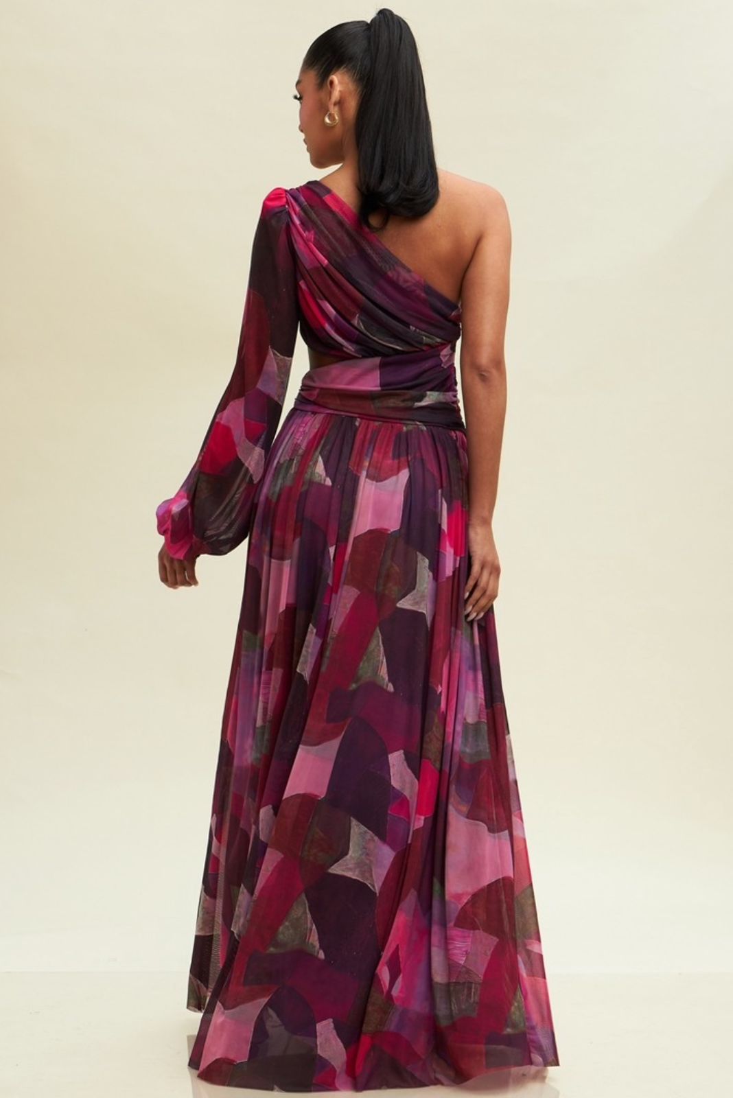 VESTIDO VINO MAGENTA ESTAMPADO