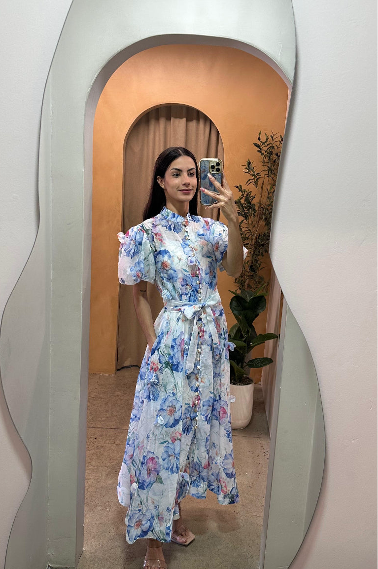 VESTIDO AZUL ESTAMPADO