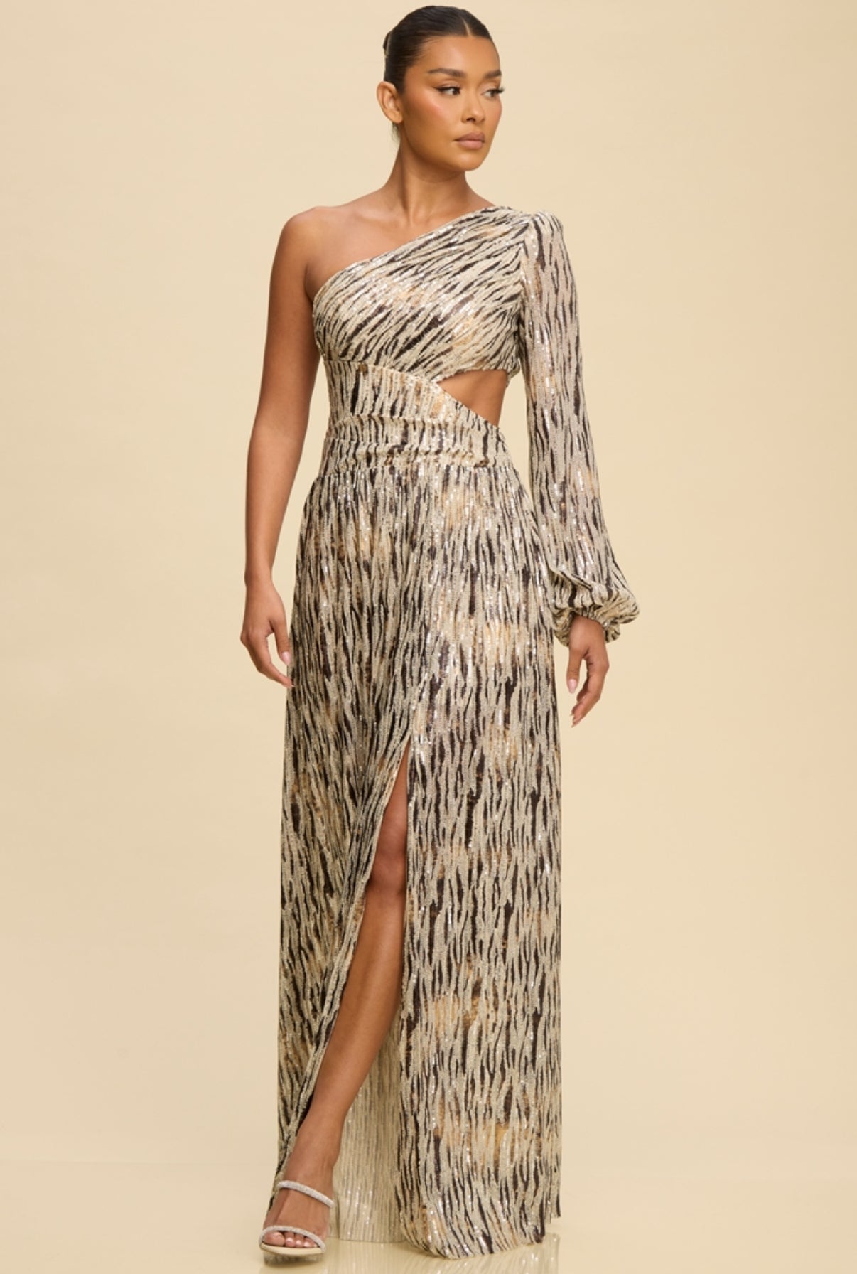 ATHENEA VESTIDO PLATEADO ESTAMPADO