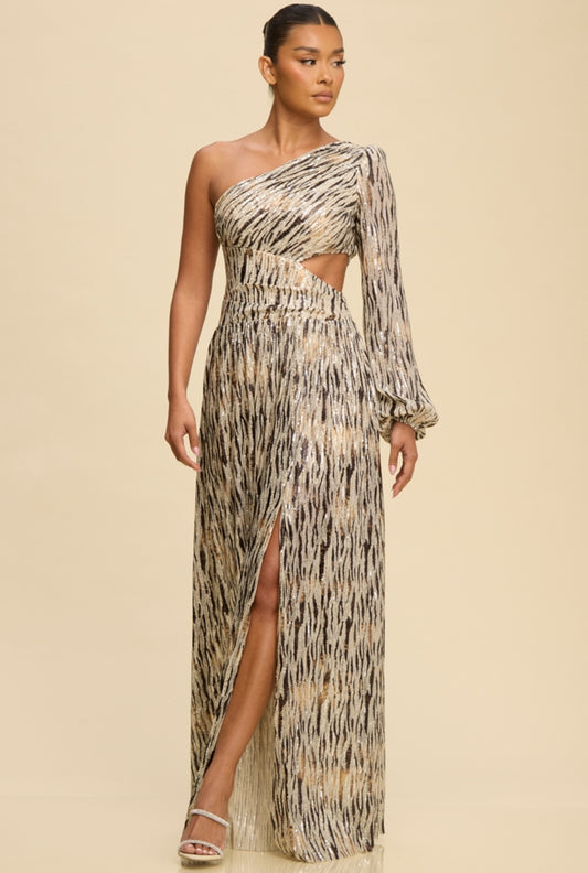 ATHENEA VESTIDO PLATEADO ESTAMPADO