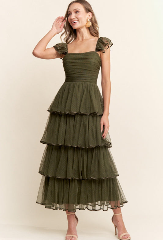 VESTIDO VERDE OLIVO TUL