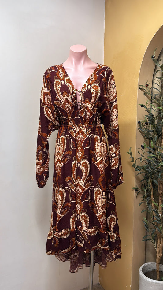 VESTIDO VINO ESTAMPADO